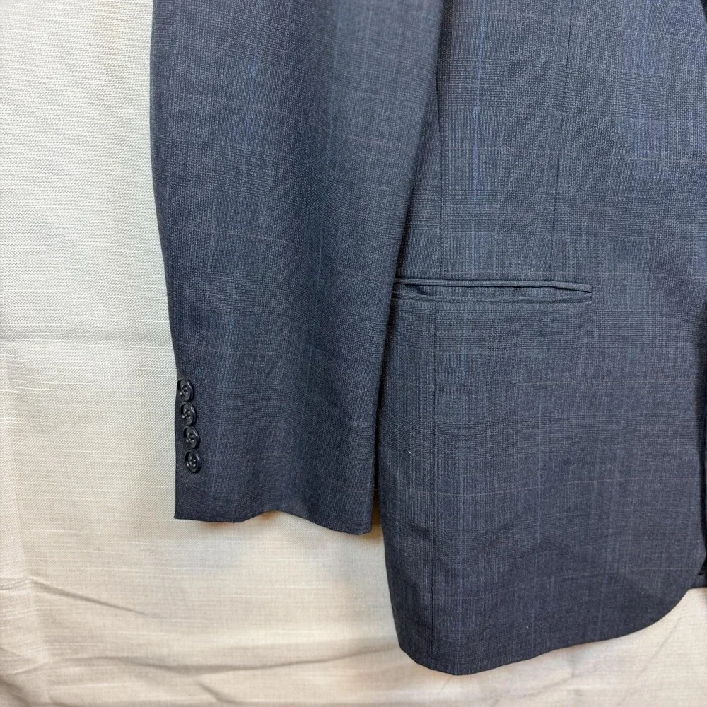 Vintage Bill Blass Suit Jacket Mens 44 Gray Plaid Wool 2 Button Made USA Classic
